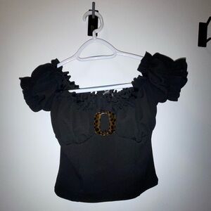 Misguided Cropped Off the Shoulder Cropped Top with Tortoise buckle detailing